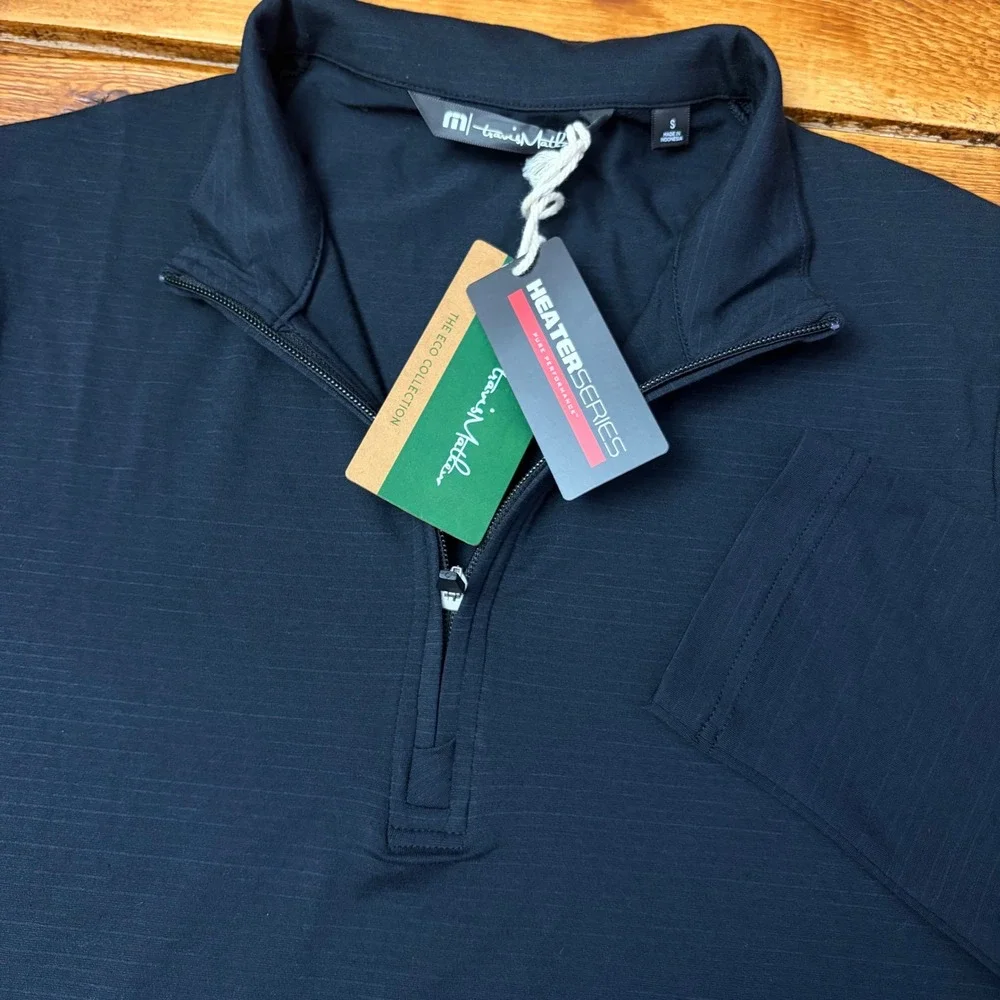 Travis Mathew Havasu 2.0 1/4 Zip Mens Small Black Heater Series Eco Pullover NEW